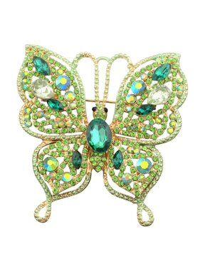 Betsey Johnson Green Butterfly Brooch with Iridescent Crystals
